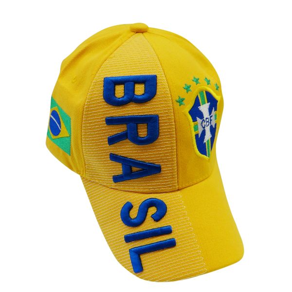 BRASIL YELLOW COUNTRY FLAG , CBF LOGO FIFA SOCCER WORLD CUP EMBOSSED HAT CAP .. NEW