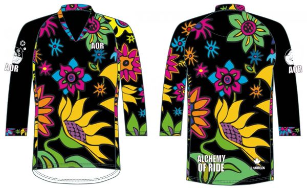 Womans Fit BLACK Spring Flowers Mtb Bike Jersey 3/4 sleeve