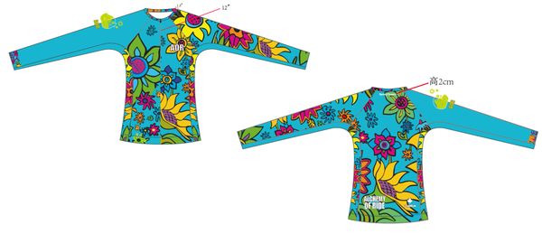 TURQUOISE SPRING FLOWERS RASH GUARD WITH 12" ZIPPER SPF 50