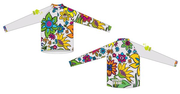 Spring Flowers white long sleeve with 12" front zipper RASH GUARD top RESTOCKED