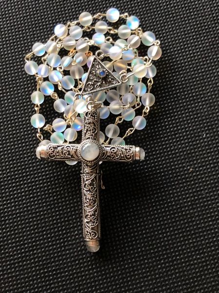 Cruel Intentions Rosary w/ Sterling Silver Wave Cross, Moonstones