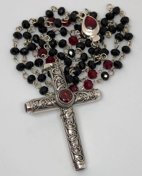 Cruel Intentions Sterling Silver Stash Cross with Garnets & Custom Rosary