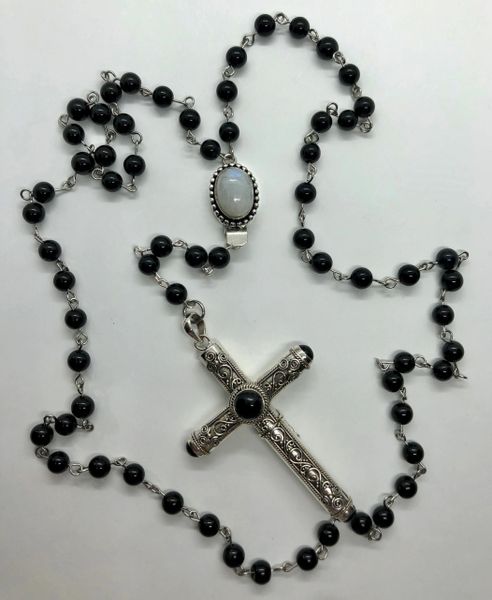 Cruel Intentions Rosary - NEW Labradorite Classic Sterling Silver Pendant  with Hematite Rosary Beads