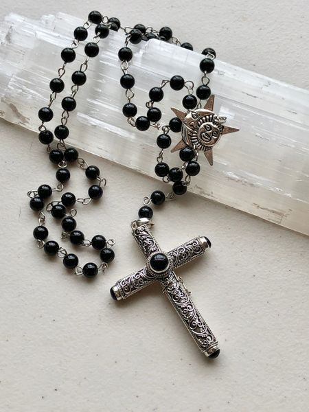Cruel Intentions Rosary - NEW Labradorite Classic Sterling Silver Pendant  with Hematite Rosary Beads
