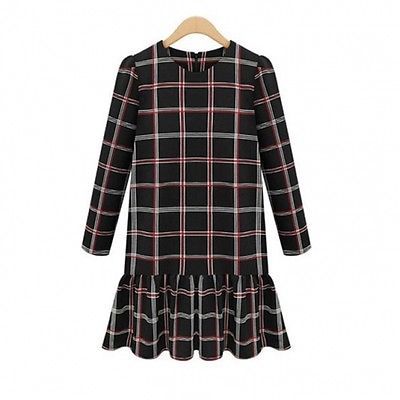 Womens European Style Plaid Flared Dress