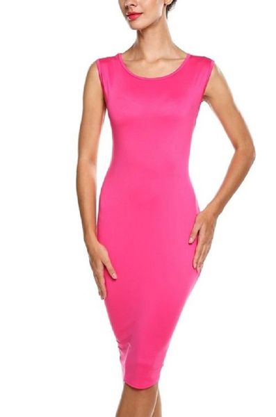 Angvns Womens Soft Stretchy Midi Dress Fuschia