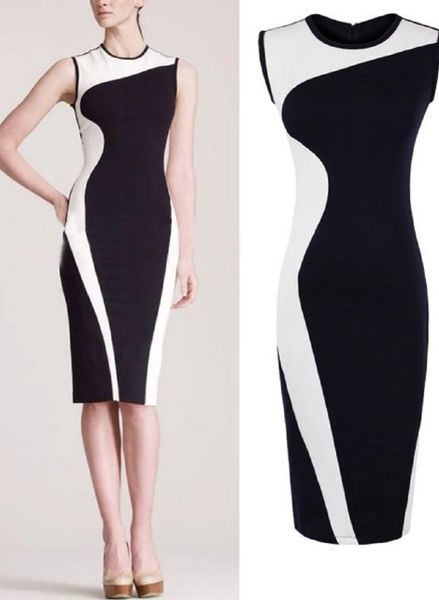 Womens Black White Color Block Dress