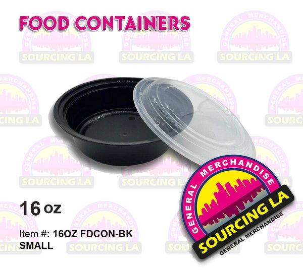 16oz Black Disposable Microwavable Plastic Round Food Container With Lids 150 CT