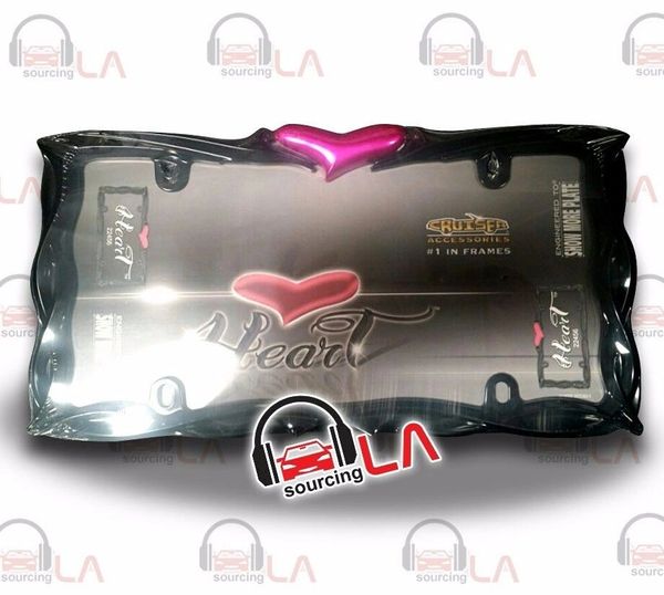 Black Twist Pink Heart License Plate Tag Frame for Auto-Car-Truck