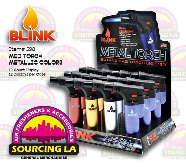 5" Blink Metallic Torch- Windproof Adjustable Jet Flame - 12 Count Box