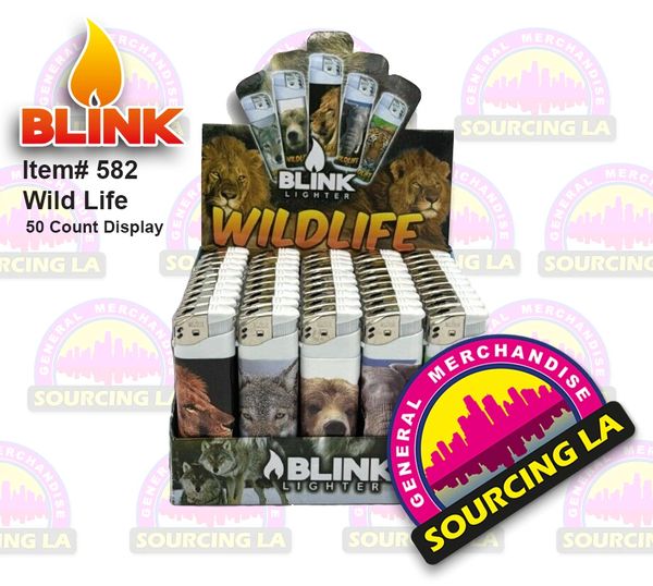 Wild Life Blink Lighters Assorted Designs - 50 Ct Box
