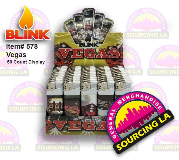 Vegas Blink Lighters Assorted Designs - 50 Ct Box