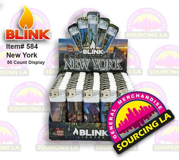 New York Blink Lighters Assorted Designs - 50 Ct Box