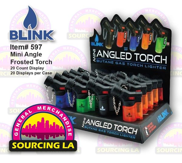 20ct Mini Angle Blink Butan Torch Lighter Frosted w/ Adjustable Flame Refillable