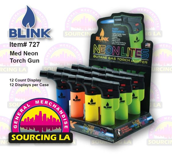 5" Blink Neon Torch- Windproof Adjustable Jet Flame - 12 Count Box