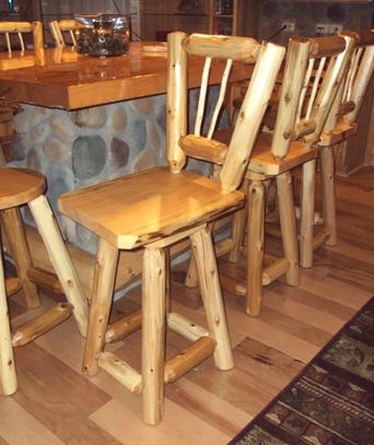 Log Cedar Bar Pub Barstool Stool Chair Swivel Slab Rustic Furniture