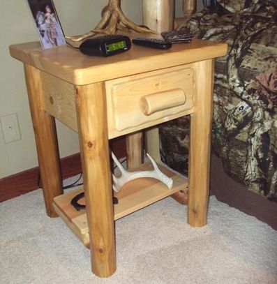 Log Cedar One Drawer Shelf Nightstand Night Stand Bedroom Rustic Furniture