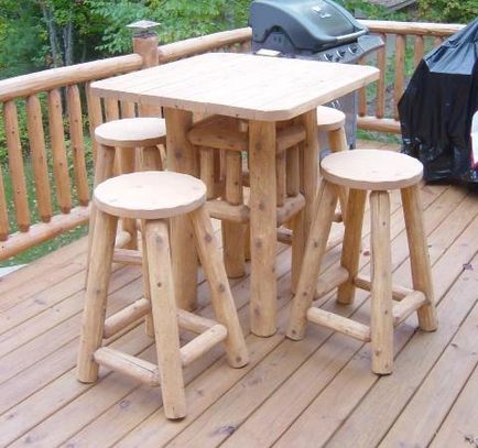 Log Cedar Pub Bar Table Outdoor Rustic Furniture