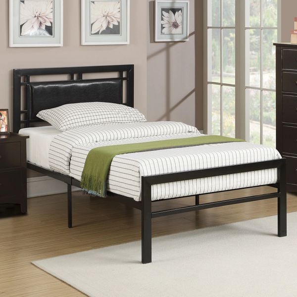 Full Size Metal Bed with Wood Headboard in Black by Simple Relax