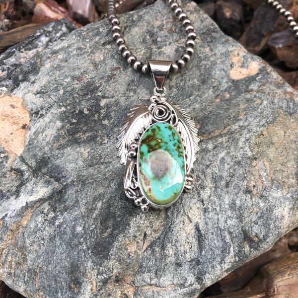 Royston Turquoise Pendant with Feather & Bead Detail | Native American ...