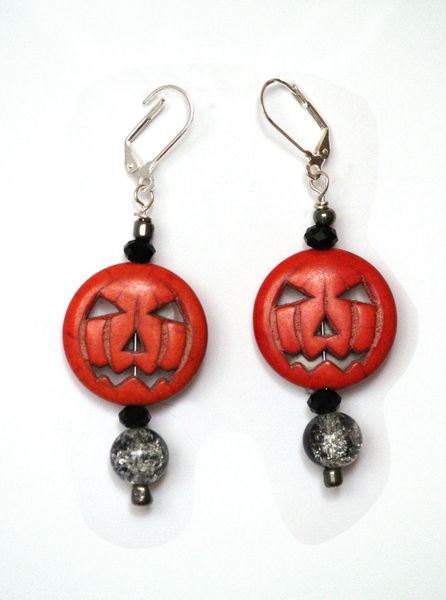 Pumpkin Crystal Orb Earrings - Pumpkin Jack--o-lantern Earrings ...