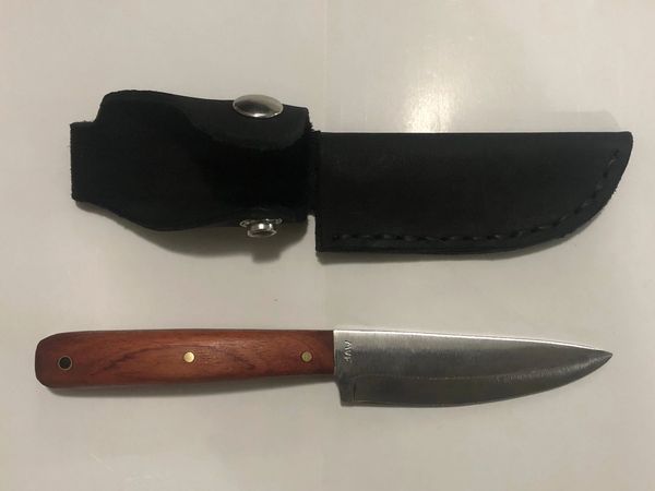 hand forged knife with hand made leather sheath