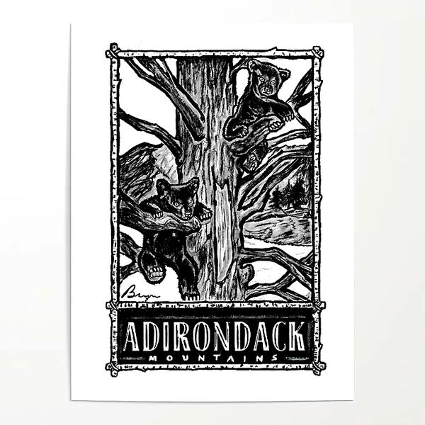 The Adk Twins Adirondack Rustic Art Black Bear Wall Decor Art Drawing