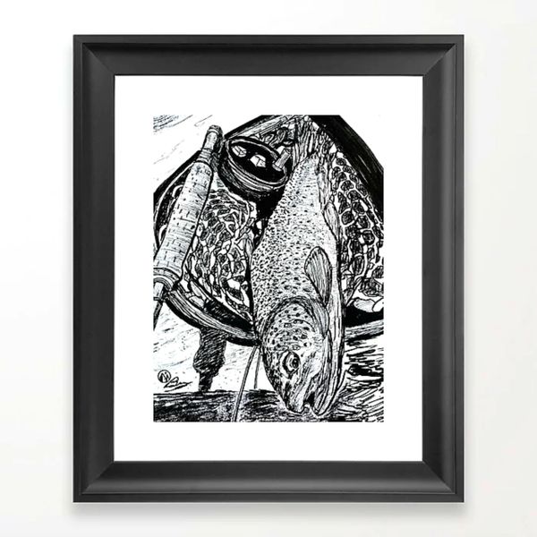 Catch & Release' Origina Fly Fishing Art, Nature Wall Decor, 8x10 Matted  Print