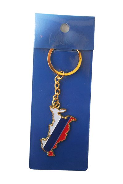 RUSSIA COUNTRY SHAPE FLAG METAL KEYCHAIN .. NEW AND IN A PACKAGE