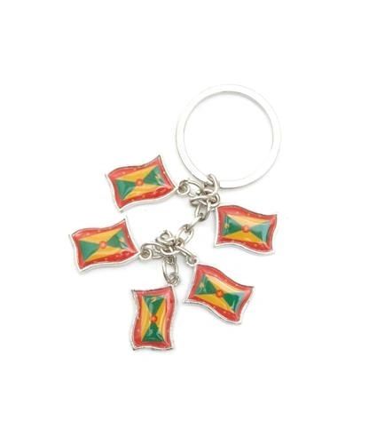 GRENADA 5 COUNTRY FLAG METAL KEYCHAIN .. NEW AND IN A PACKAGE