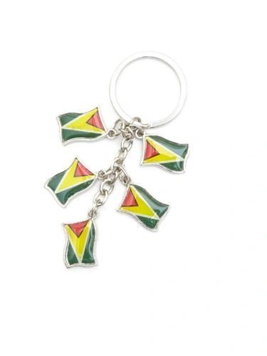 GUYANA 5 COUNTRY FLAG METAL KEYCHAIN .. NEW AND IN A PACKAGE