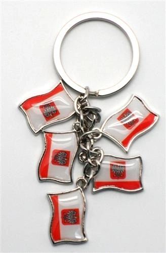 POLAND WITH EAGLE 5 COUNTRY FLAG METAL KEYCHAIN .. NEW AND IN A PACKAGE
