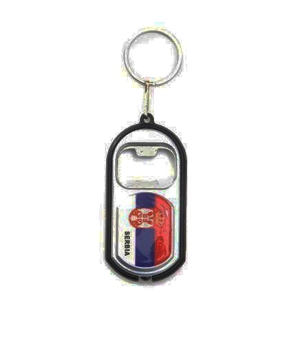 SERBIA COUNTRY FLAG LED LIGHT & BOTTLE OPENER METAL KEYCHAIN .. NEW AND IN A PACKAGE