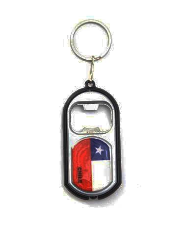 CHILE COUNTRY FLAG LED LIGHT & BOTTLE OPENER METAL KEYCHAIN .. NEW AND IN A PACKAGE