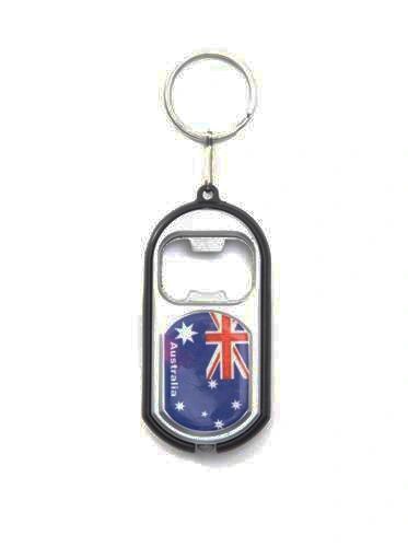 AUSTRALIA COUNTRY FLAG LED LIGHT & BOTTLE OPENER METAL KEYCHAIN .. NEW AND IN A PACKAGE