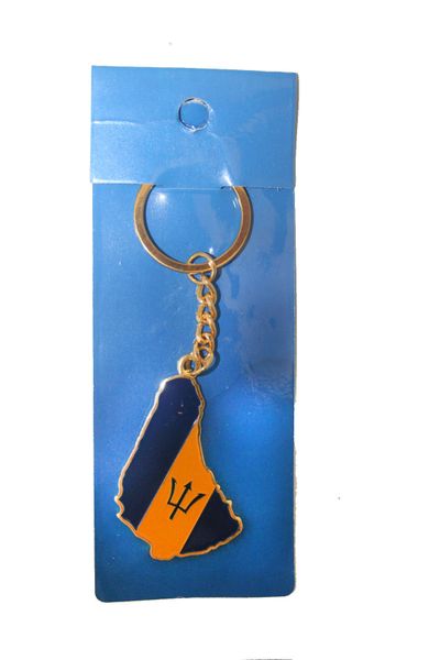 BARBADOS COUNTRY SHAPE FLAG METAL KEYCHAIN .. NEW AND IN A PACKAGE