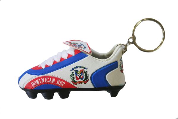 DOMINICAN REPUBLIC COUNTRY FLAG SHOE CLEAT KEYCHAIN .. NEW AND IN A PACKAGE