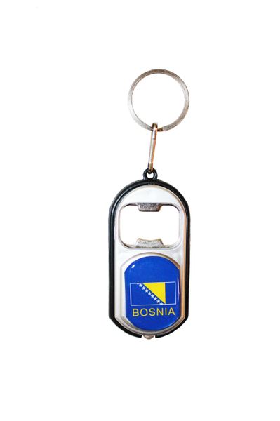 BOSNIA & HERZEGOVINA COUNTRY FLAG LED LIGHT & BOTTLE OPENER METAL KEYCHAIN .. NEW AND IN A PACKAGE