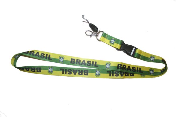 BRASIL 5 STARS CBF LOGO FIFA SOCCER WORLD CUP LANYARD KEYCHAIN PASSHOLDER NECKSTRAP .. CLASP AT THE END .. 20" INCHES LONG .. HIGH QUALITY .. NEW