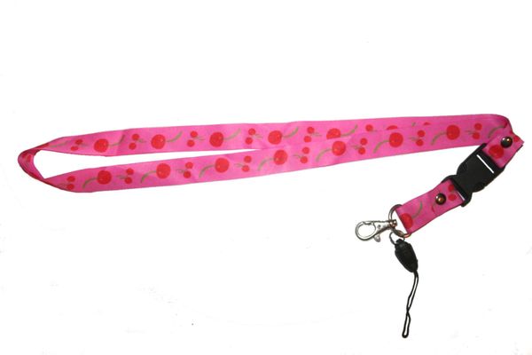 CHERRY PINK LANYARD KEYCHAIN PASSHOLDER NECKSTRAP .. CLASP AT THE END .. 20" INCHES LONG .. HIGH QUALITY .. NEW