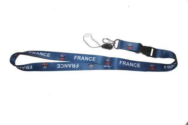 FRANCE BLUE BACKGROUND FFF LOGO FIFA SOCCER WORLD CUP LANYARD KEYCHAIN PASSHOLDER NECKSTRAP .. CLASP AT THE END .. 20" INCHES LONG .. HIGH QUALITY .. NEW