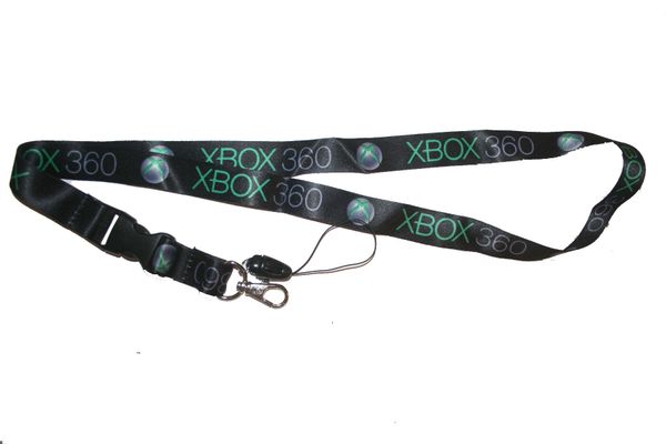 XBOX 360 BLACK BACKGROUND LANYARD KEYCHAIN PASSHOLDER NECKSTRAP .. CLASP AT THE END .. 20" INCHES LONG .. HIGH QUALITY .. NEW