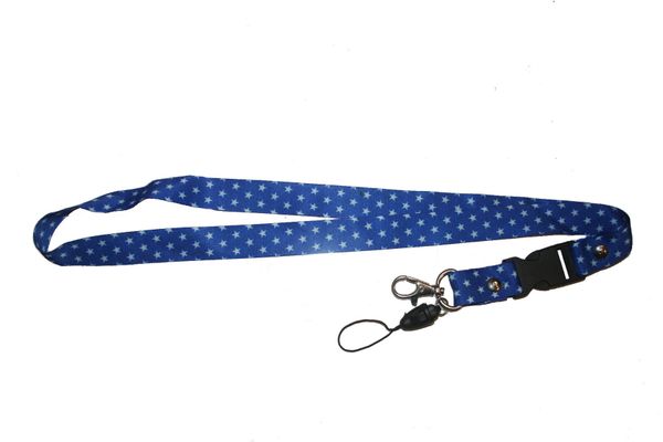 WHITE STARS BLUE BACKGROUND LANYARD KEYCHAIN PASSHOLDER NECKSTRAP .. CLASP AT THE END .. 20" INCHES LONG .. HIGH QUALITY .. NEW