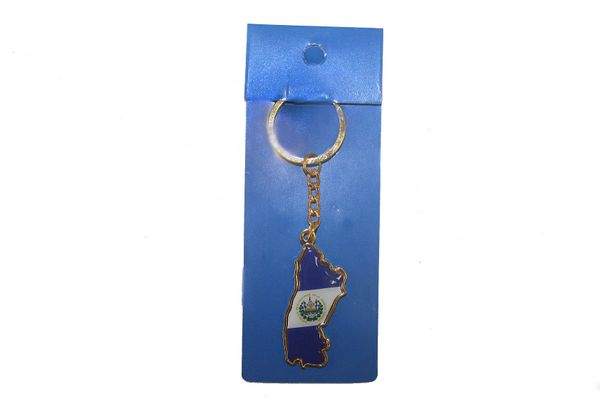 EL SALVADOR COUNTRY SHAPE FLAG METAL KEYCHAIN .. NEW AND IN A PACKAGE