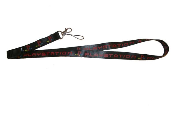 PLAYSTATION RED TITLE BLACK BACKGROUND LANYARD KEYCHAIN PASSHOLDER NECKSTRAP .. CLASP AT THE END .. 24" INCHES LONG .. HIGH QUALITY .. NEW