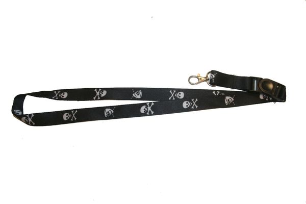 PIRATE SKULL & CROSS BONES BLACK BACKGROUND LANYARD KEYCHAIN PASSHOLDER NECKSTRAP .. CLASP AT THE END .. 20" INCHES LONG .. HIGH QUALITY .. NEW