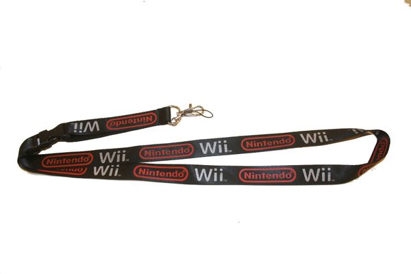 WII NINTEDO BLACK BACKGROUND LANYARD KEYCHAIN PASSHOLDER NECKSTRAP .. CLASP AT THE END .. 24" INCHES LONG .. HIGH QUALITY .. NEW