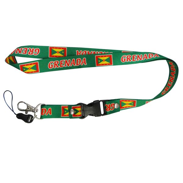 GRENADA COUNTRY FLAG LANYARD KEYCHAIN PASSHOLDER NECKSTRAP .. CLASP AT THE END .. 20" INCHES LONG .. HIGH QUALITY .. NEW