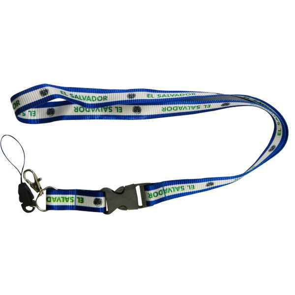EL SALVADOR COUNTRY FLAG LANYARD KEYCHAIN PASSHOLDER NECKSTRAP .. CLASP AT THE END .. 20" INCHES LONG .. HIGH QUALITY .. NEW