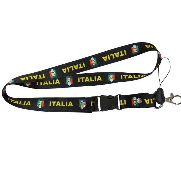 ITALIA BLACK BACKGROUND FIGC LOGO FIFA SOCCER WORLD CUP LANYARD KEYCHAIN PASSHOLDER NECKSTRAP .. CLASP AT THE END .. 20" INCHES LONG .. HIGH QUALITY .. NEW